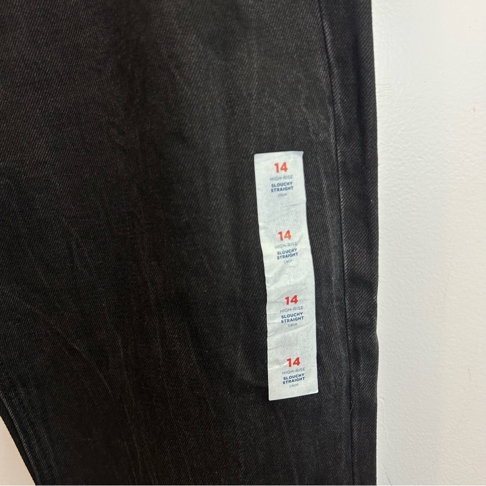 NWT Old Navy Black High Rise Slouchy Straight Distressed Black Denim Jeans Sz 14 - Picture 10 of 11